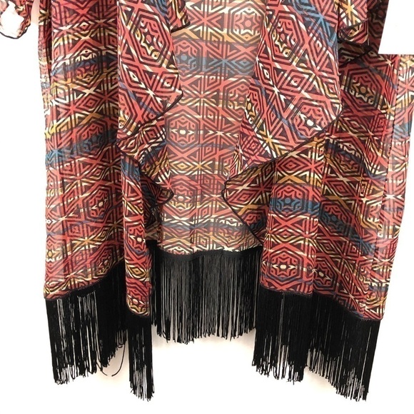 LuLaRoe Monroe Kimono Sheer Black Fringe L - Picture 4 of 7